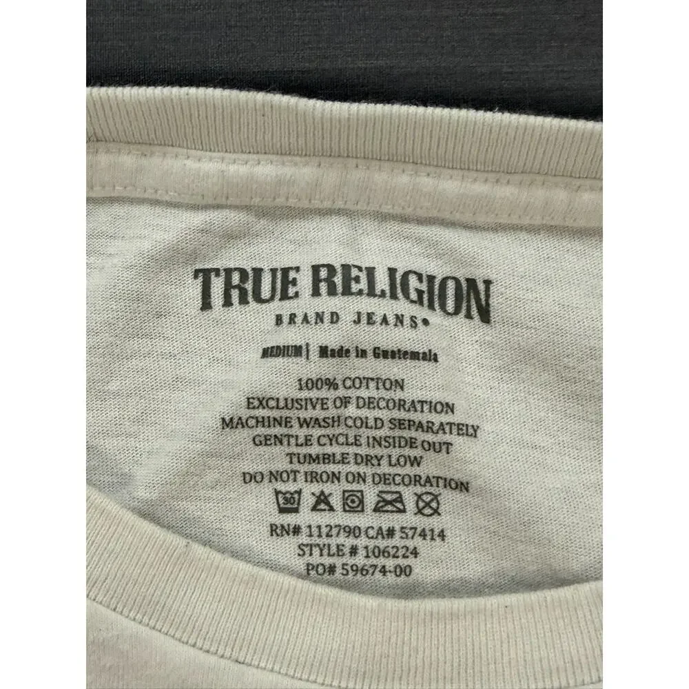 True Religion Men's Medium White Buddha Guitar Back Graphic T-Shirt 106224